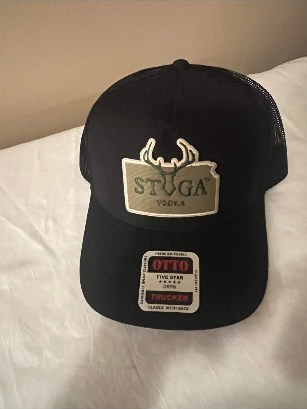 NWT Stuga Vodka OTTO Black Trucker Hat Snap Back